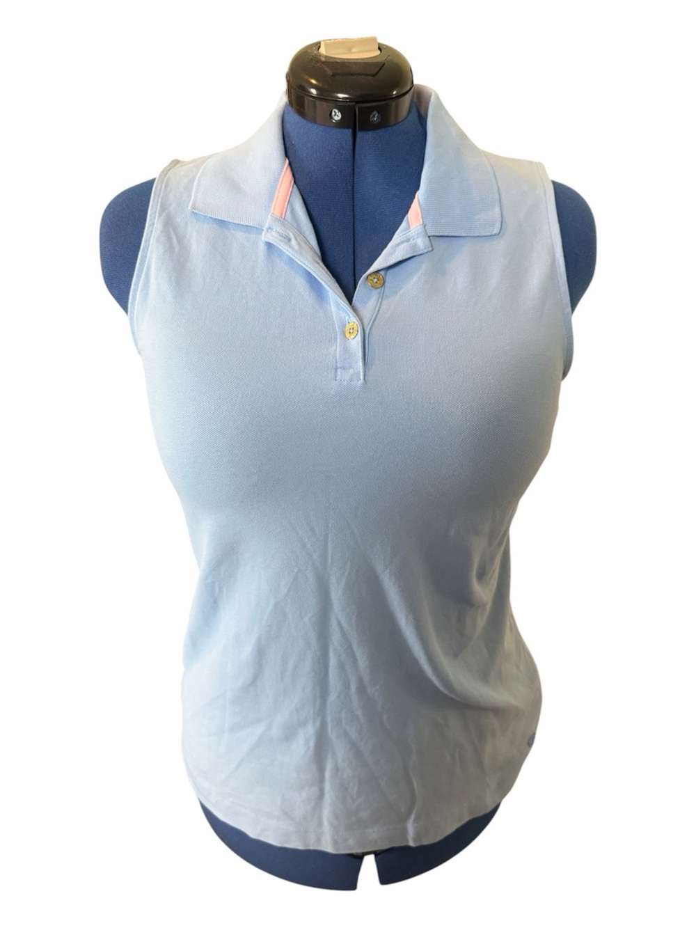 Lilly Pulitzer Light Blue Sleeveless Polo Tank with Pink Trim